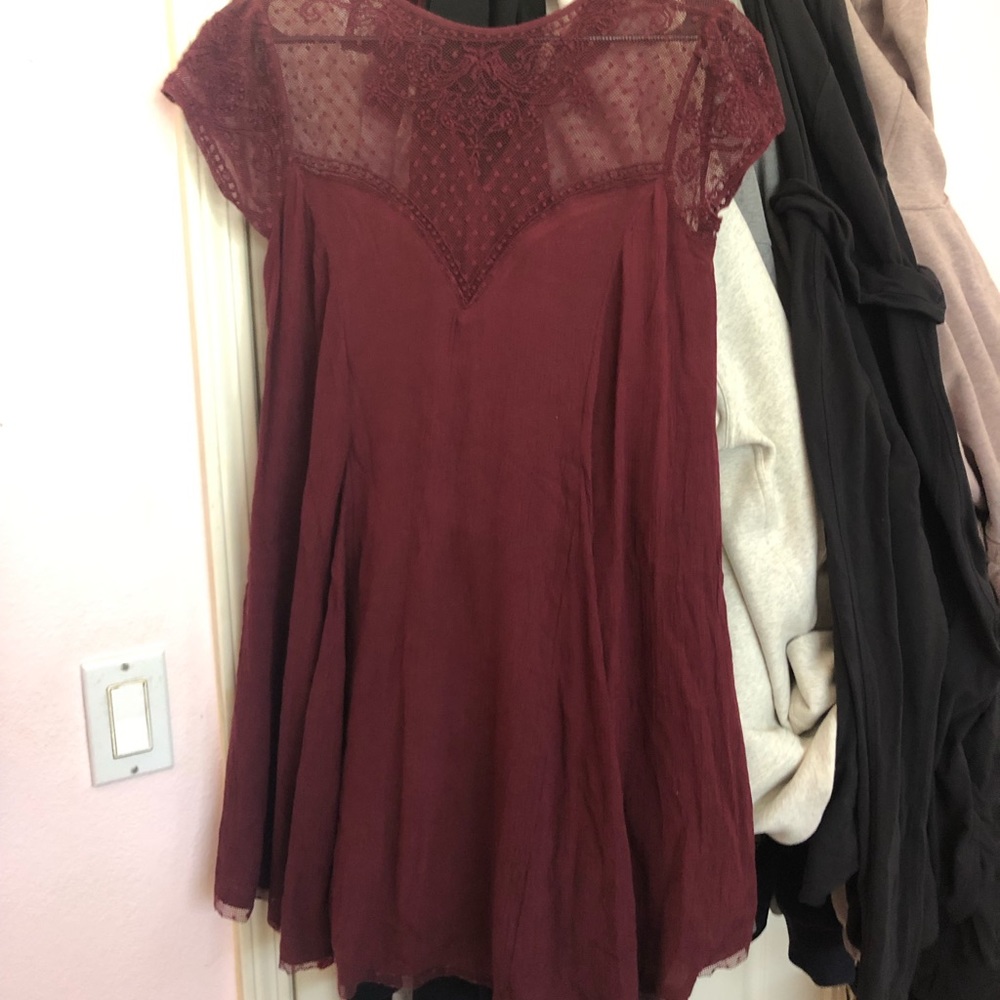 Maroon mesh top formal dress